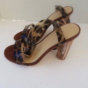Transparent Leopard Print Heeled Sandal With Ankle Straps Size 8.5 Color Leopard